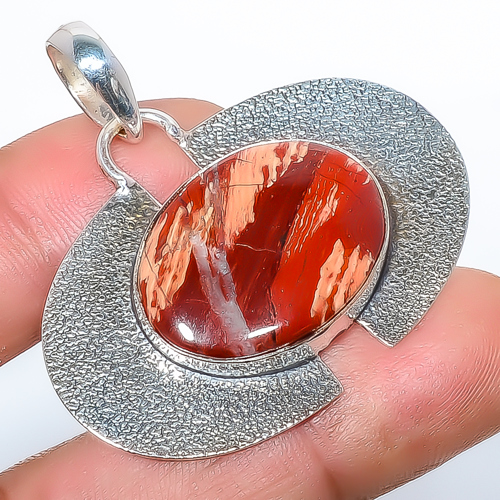 Snake Skin Jasper 925 Sterling Silver Pendant, Handmade Pendant, Oval Pendant, Red Pendant, Unique Silver Pendant, Fine Pendant, Silver Jewelry Pendant