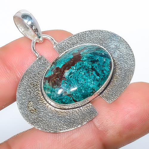 Chrysocolla 925 Sterling Silver Pendant, Handmade Pendant, Oval Pendant, Blue Pendant, Unique Silver Pendant, Fine Pendant, Silver Jewelry Pendant