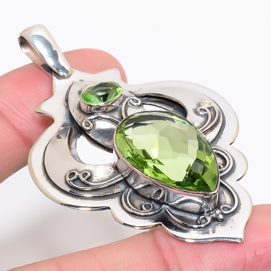 Green Amethyst 925 Sterling Silver Pendant, Handmade Pendant, Pear Pendant, Green Pendant, Unique Silver Pendant, Fine Pendant, Silver Jewelry Pendant