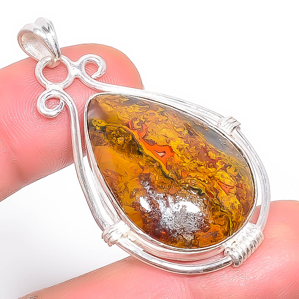 Teepee Canyon Agate 925 Sterling Silver Pendant, Handmade Pendant, Pear Pendant, Yellow Pendant, Unique Silver Pendant, Fine Pendant, Silver Jewelry Pendant
