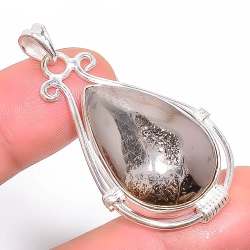Titanium Carbon Agate Drusy 925 Sterling Silver Pendant, Handmade Pendant, Pear Pendant, Black Pendant, Unique Silver Pendant, Fine Pendant, Silver Jewelry Pendant