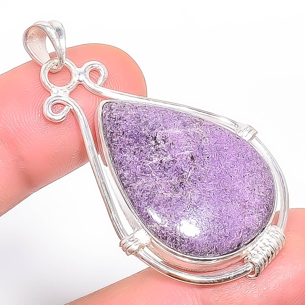 Purpurite 925 Sterling Silver Pendant, Handmade Pendant, Pear Pendant, Purple Pendant, Unique Silver Pendant, Fine Pendant, Silver Jewelry Pendant