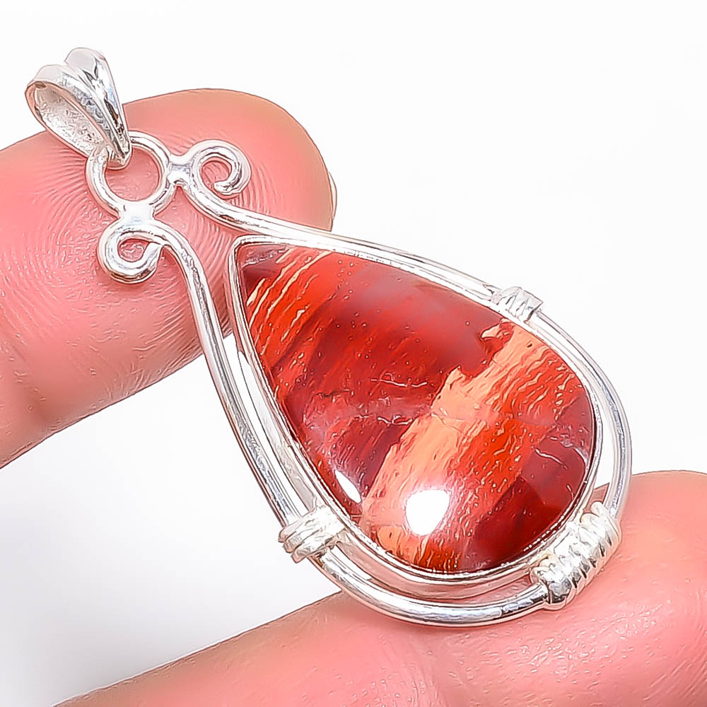 Red Snake Skin Jasper 925 Sterling Silver Pendant, Handmade Pendant, Pear Pendant, Red Pendant, Unique Silver Pendant, Fine Pendant, Silver Jewelry Pendant