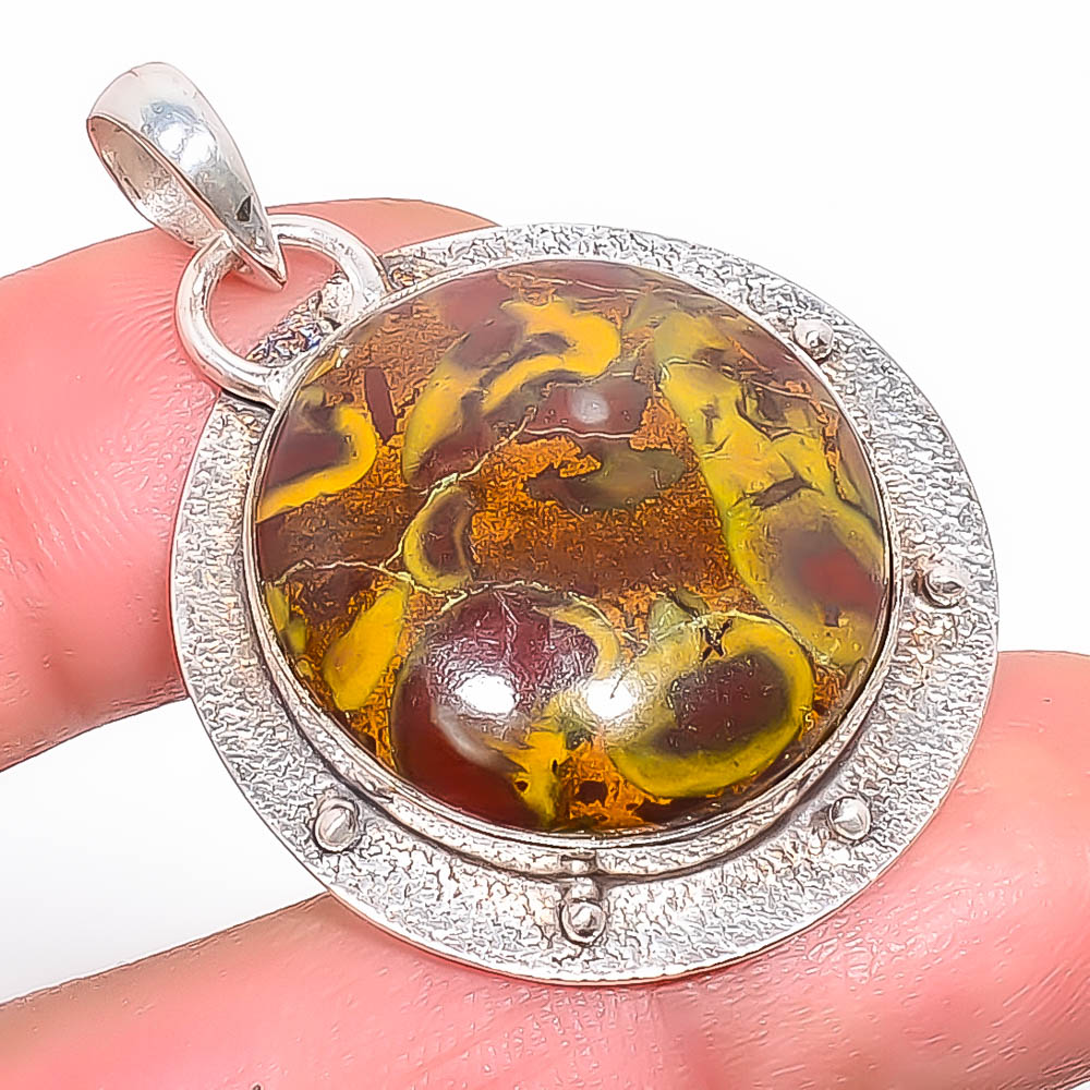 Rhyolite Jasper 925 Sterling Silver Pendant, Handmade Pendant, Round Pendant, Red Pendant, Unique Silver Pendant, Fine Pendant, Silver Jewelry Pendant