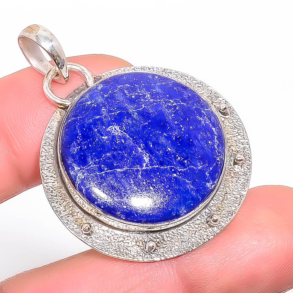 Lapis Lazuli 925 Sterling Silver Pendant, Handmade Pendant, Round Pendant, Blue Pendant, Unique Silver Pendant, Fine Pendant, Silver Jewelry Pendant