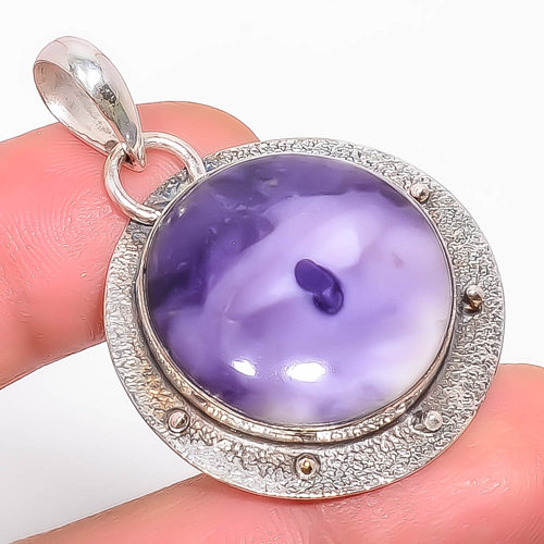 Bertrandite Stone 925 Sterling Silver Pendant, Handmade Pendant, Round Pendant, Purple Pendant, Unique Silver Pendant, Fine Pendant, Silver Jewelry Pendant