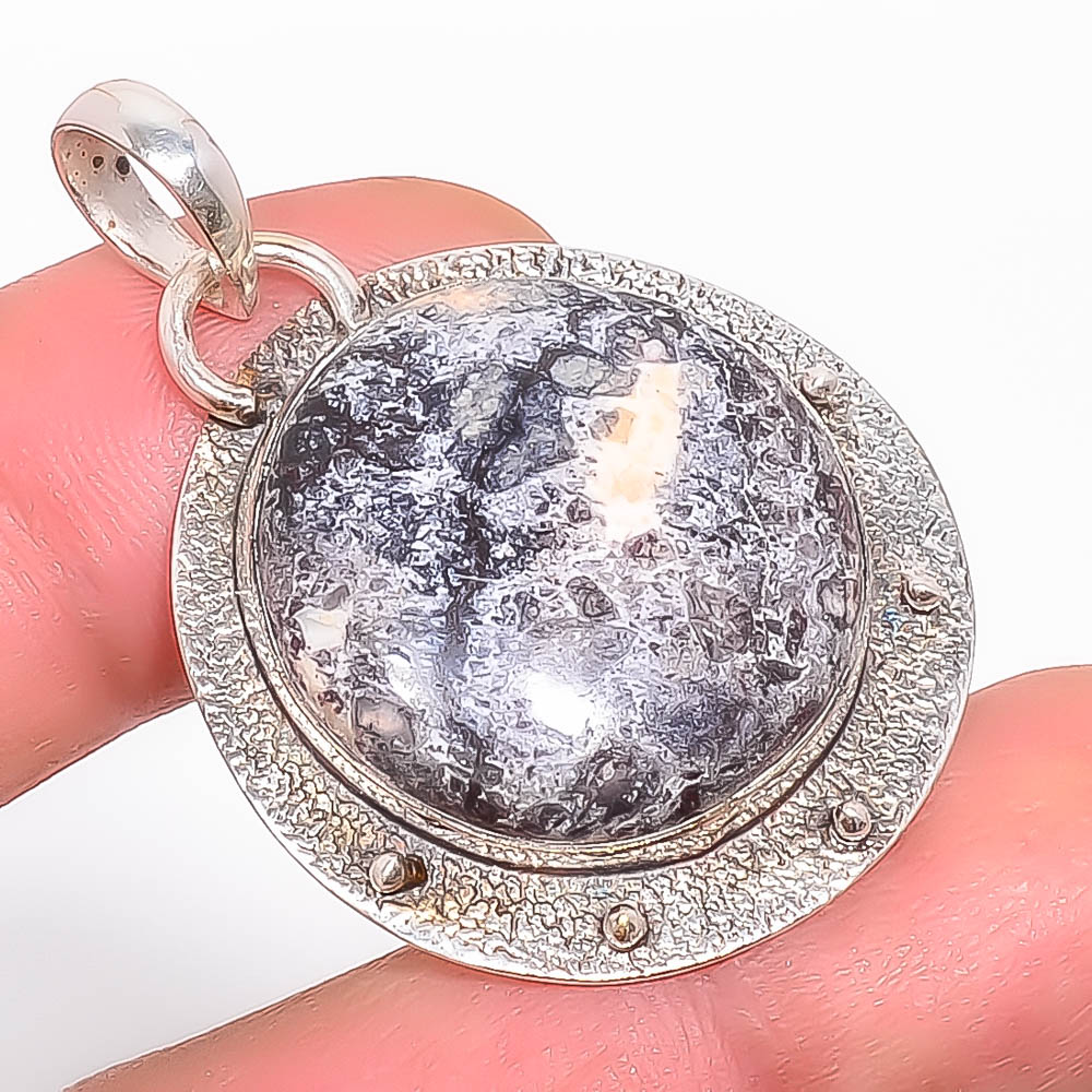 Sonoran Dendritic Jasper 925 Sterling Silver Pendant, Handmade Pendant, Round Pendant, Brown Pendant, Unique Silver Pendant, Fine Pendant, Silver Jewelry Pendant