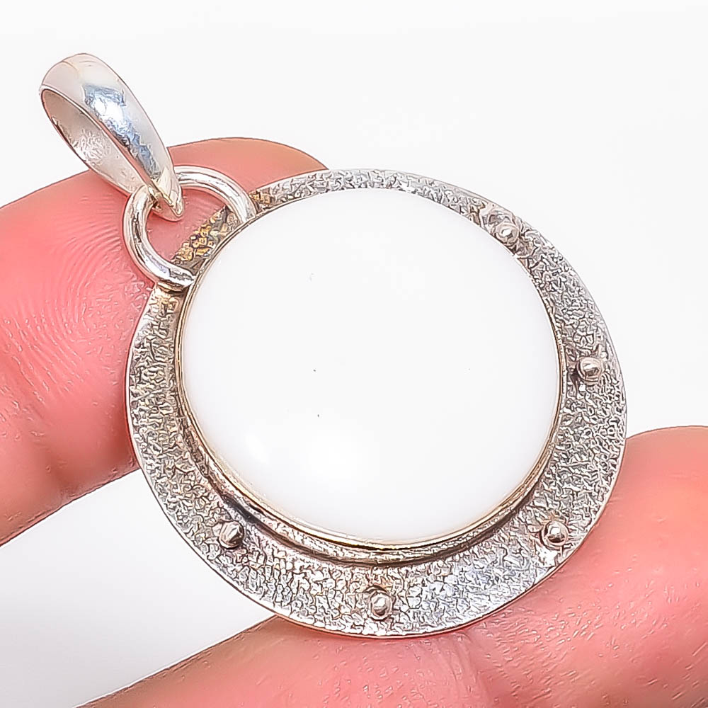 White Coral 925 Sterling Silver Pendant, Handmade Pendant, Round Pendant, White Pendant, Unique Silver Pendant, Fine Pendant, Silver Jewelry Pendant