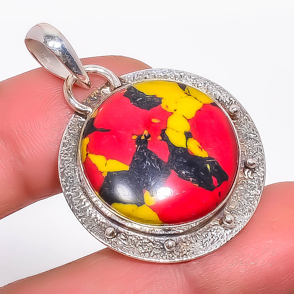 Mosaic Balloon Jasper 925 Sterling Silver Pendant, Handmade Pendant, Round Pendant, Yellow Pendant, Unique Silver Pendant, Fine Pendant, Silver Jewelry Pendant