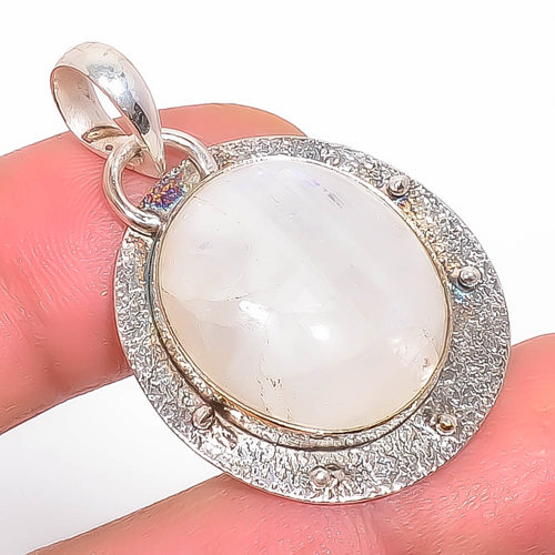 Rainbow Moonstone 925 Sterling Silver Pendant, Handmade Pendant, Round Pendant, White Pendant, Unique Silver Pendant, Fine Pendant, Silver Jewelry Pendant