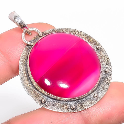 Pink Botswana Agate 925 Sterling Silver Pendant, Handmade Pendant, Round Pendant, Pink Pendant, Unique Silver Pendant, Fine Pendant, Silver Jewelry Pendant