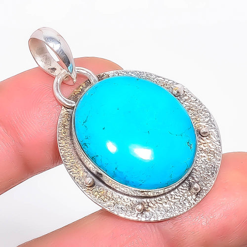 Magnesite Turquoise 925 Sterling Silver Pendant, Handmade Pendant, Oval Pendant, Blue Pendant, Unique Silver Pendant, Fine Pendant, Silver Jewelry Pendant