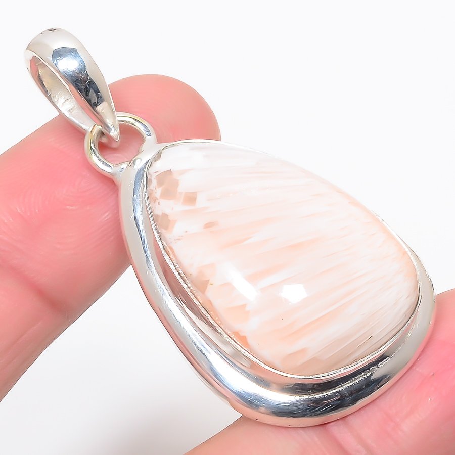 Scolecite 925 Sterling Silver Pendant, Handmade Pendant, Pear Pendant, Orange Pendant, Unique Silver Pendant, Fine Pendant, Silver Jewelry Pendant