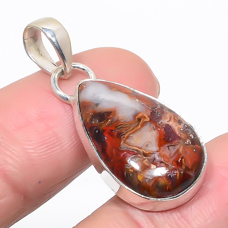Laguna Lace Agate 925 Sterling Silver Pendant, Handmade Pendant, Pear Pendant, Red Pendant, Unique Silver Pendant, Fine Pendant, Silver Jewelry Pendant