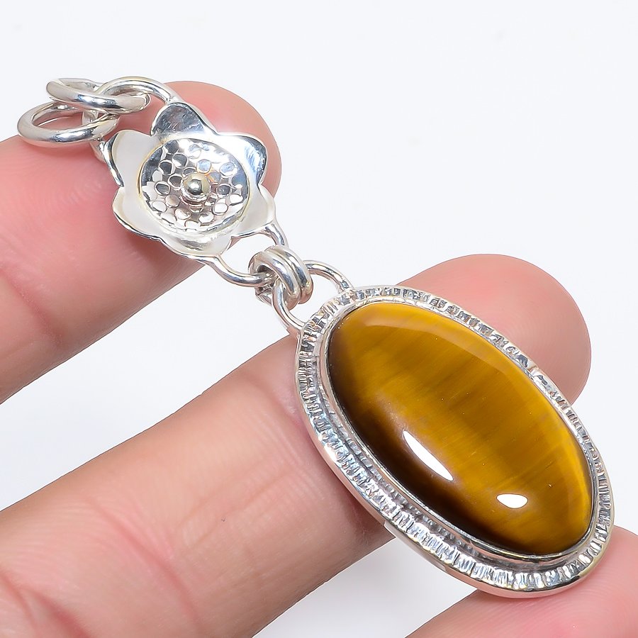 Yellow Tiger Eye 925 Sterling Silver Pendant, Handmade Pendant, Oval Pendant, Yellow Pendant, Unique Silver Pendant, Fine Pendant, Silver Jewelry Pendant