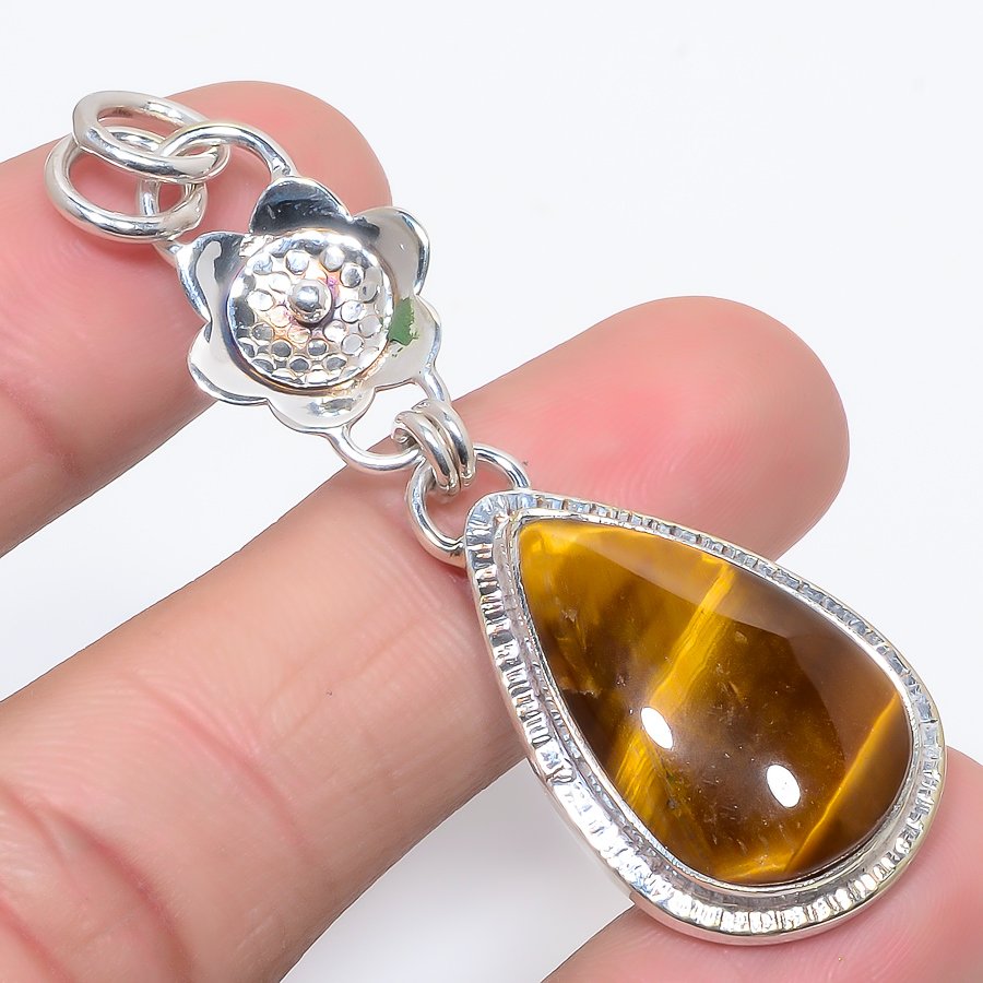 Yellow Tiger Eye 925 Sterling Silver Pendant, Handmade Pendant, Pear Pendant, Yellow Pendant, Unique Silver Pendant, Fine Pendant, Silver Jewelry Pendant