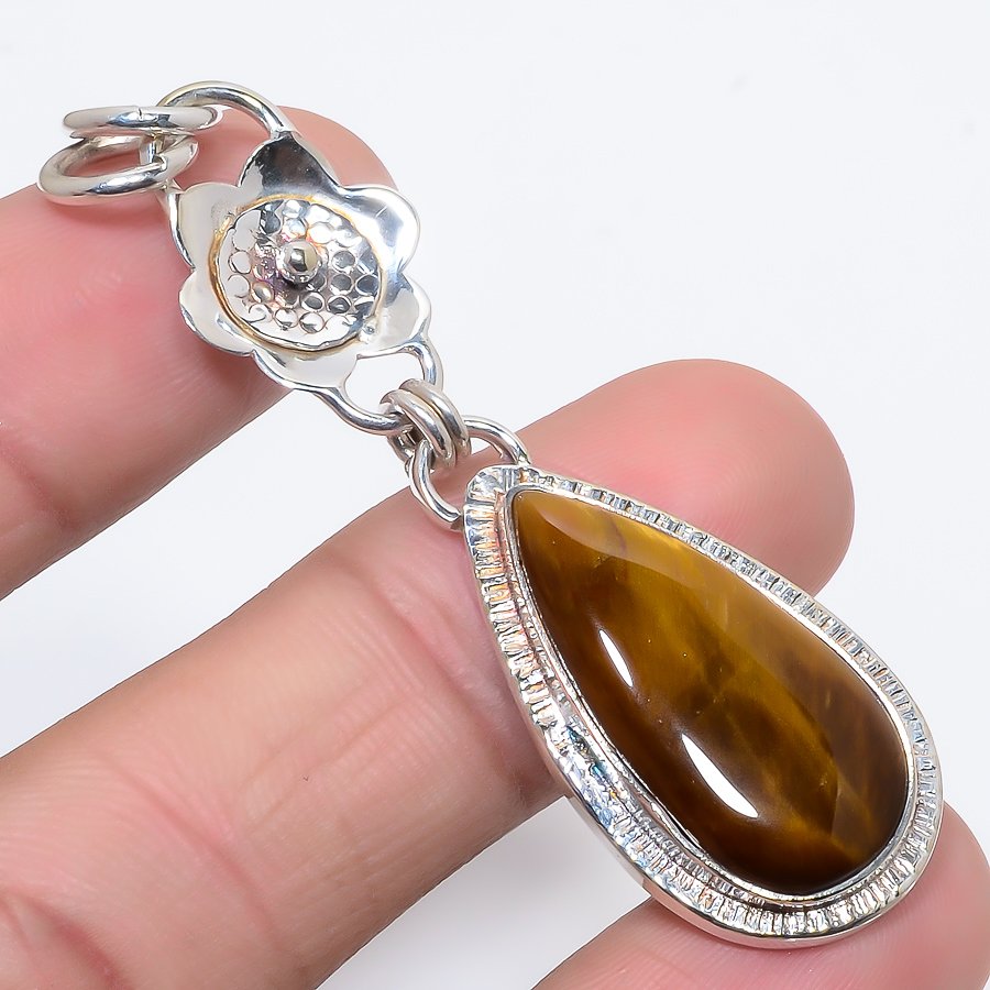Yellow Tiger Eye 925 Sterling Silver Pendant, Handmade Pendant, Pear Pendant, Yellow Pendant, Unique Silver Pendant, Fine Pendant, Silver Jewelry Pendant
