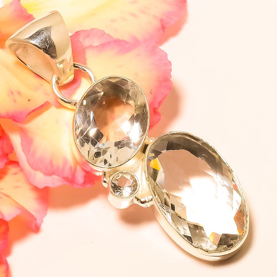 White Topaz 925 Sterling Silver Pendant, Handmade Pendant, Oval Pendant, White Pendant, Unique Silver Pendant, Fine Pendant, Silver Jewelry Pendant