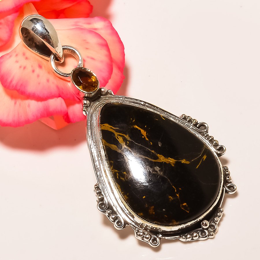Pilbara Jasper 925 Sterling Silver Pendant, Handmade Pendant, Pear Pendant, Green Pendant, Unique Silver Pendant, Fine Pendant, Silver Jewelry Pendant