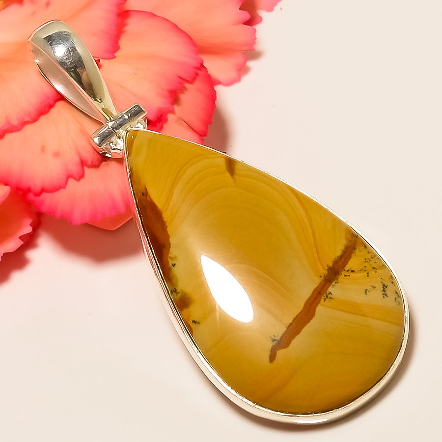 Landscape Jasper 925 Sterling Silver Pendant, Handmade Pendant, Pear Pendant, Yellow Pendant, Unique Silver Pendant, Fine Pendant, Silver Jewelry Pendant