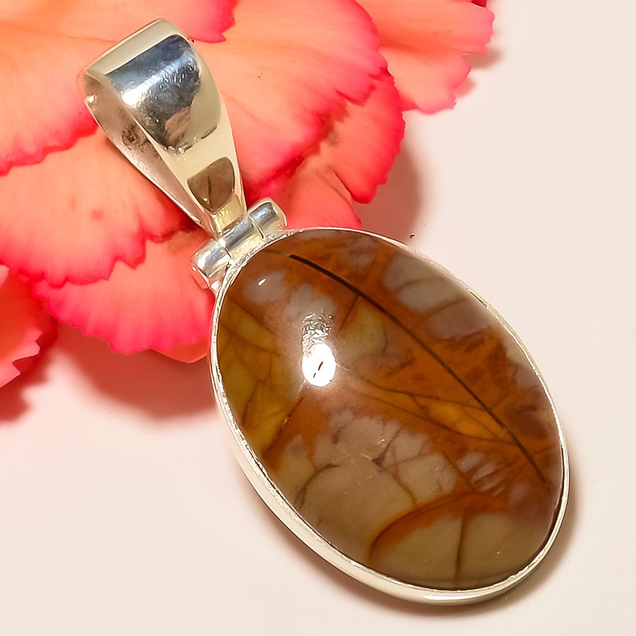 Noreena Jasper 925 Sterling Silver Pendant, Handmade Pendant, Oval Pendant, Red Pendant, Unique Silver Pendant, Fine Pendant, Silver Jewelry Pendant