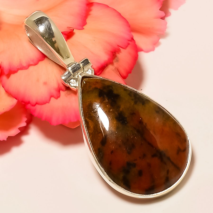 Dalmatian Jasper 925 Sterling Silver Pendant, Handmade Pendant, Pear Pendant, Red Pendant, Unique Silver Pendant, Fine Pendant, Silver Jewelry Pendant