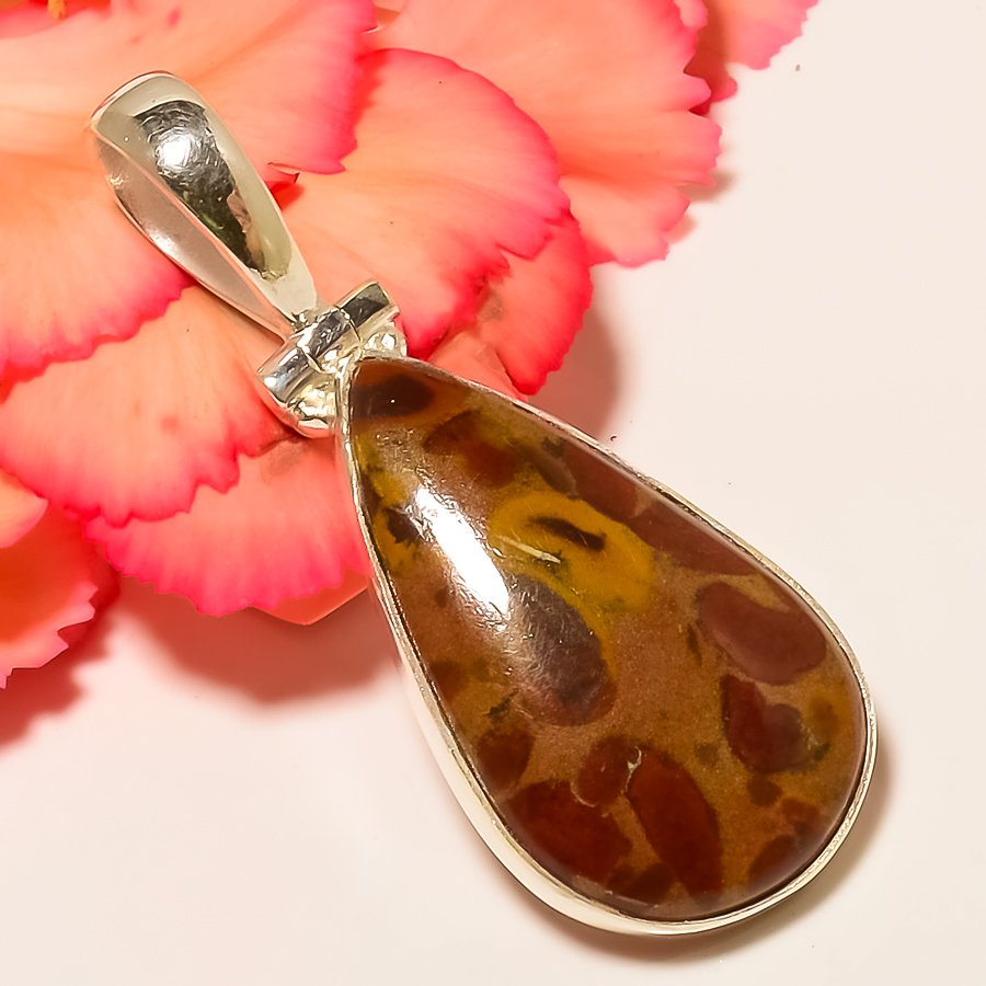 Rhyolite Jasper 925 Sterling Silver Pendant, Handmade Pendant, Pear Pendant, Red Pendant, Unique Silver Pendant, Fine Pendant, Silver Jewelry Pendant