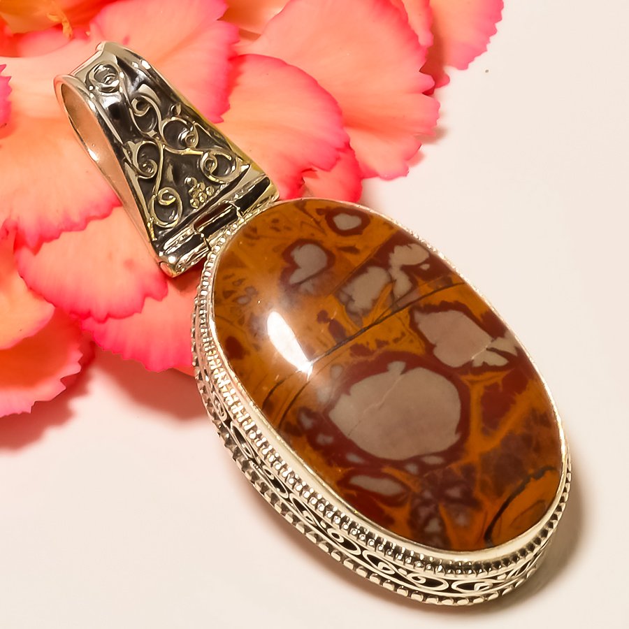 Noreena Jasper 925 Sterling Silver Pendant, Handmade Pendant, Oval Pendant, Red Pendant, Unique Silver Pendant, Fine Pendant, Silver Jewelry Pendant