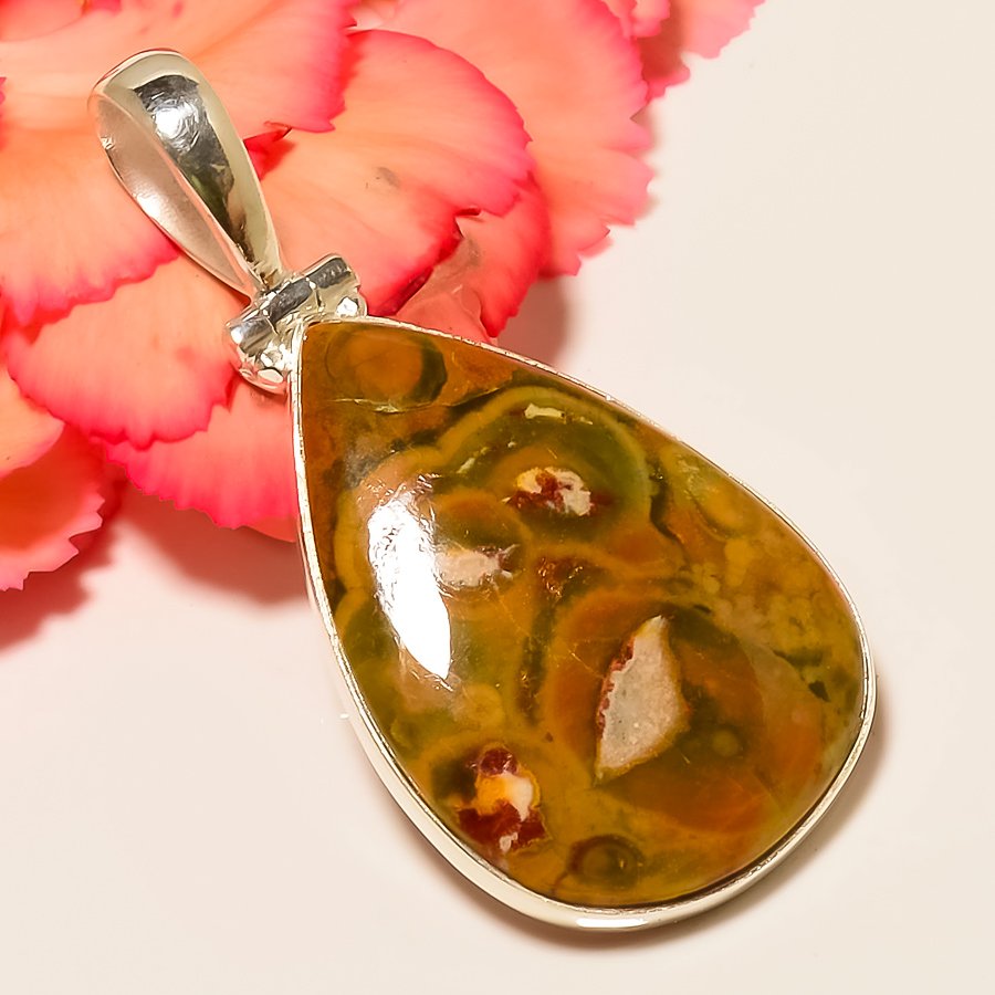 Rainforest Jasper 925 Sterling Silver Pendant, Handmade Pendant, Pear Pendant, Green Pendant, Unique Silver Pendant, Fine Pendant, Silver Jewelry Pendant