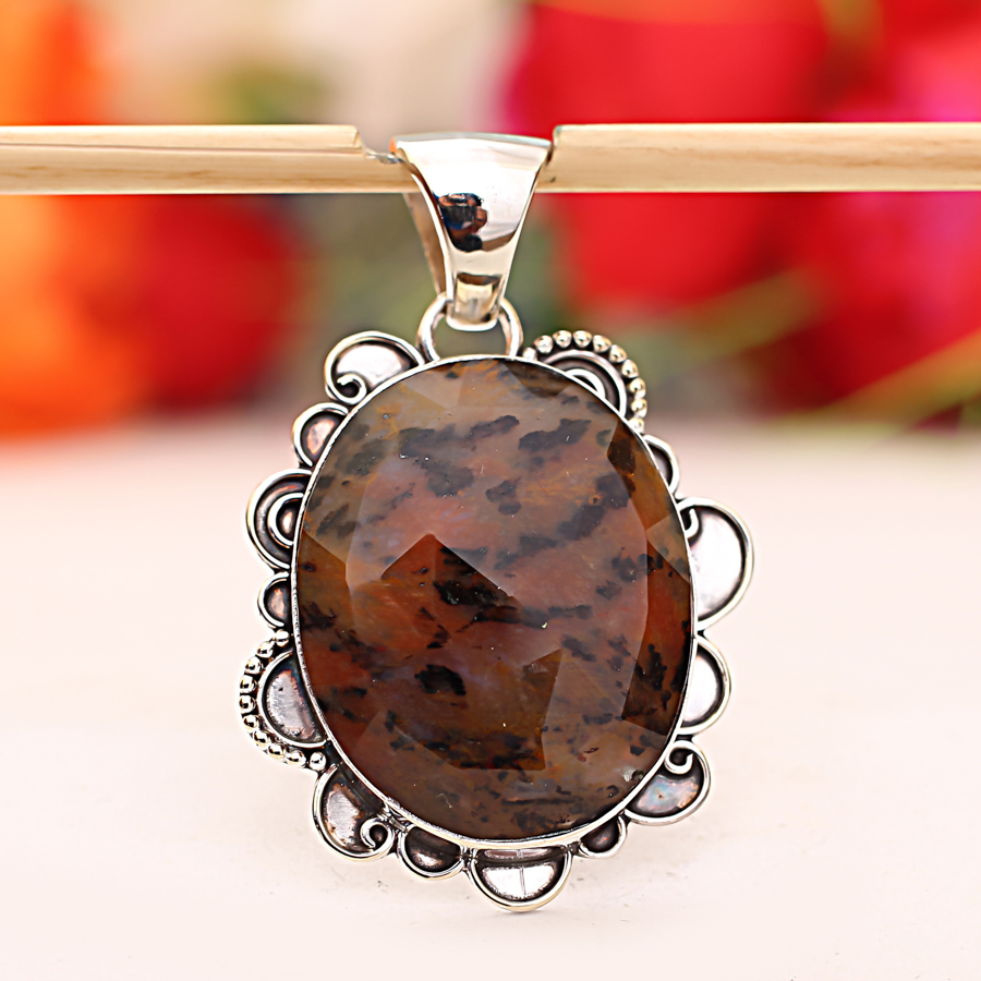 Dalmatian Jasper 925 Sterling Silver Pendant, Handmade Pendant, Oval Pendant, Brown Pendant, Unique Silver Pendant, Fine Pendant, Silver Jewelry Pendant