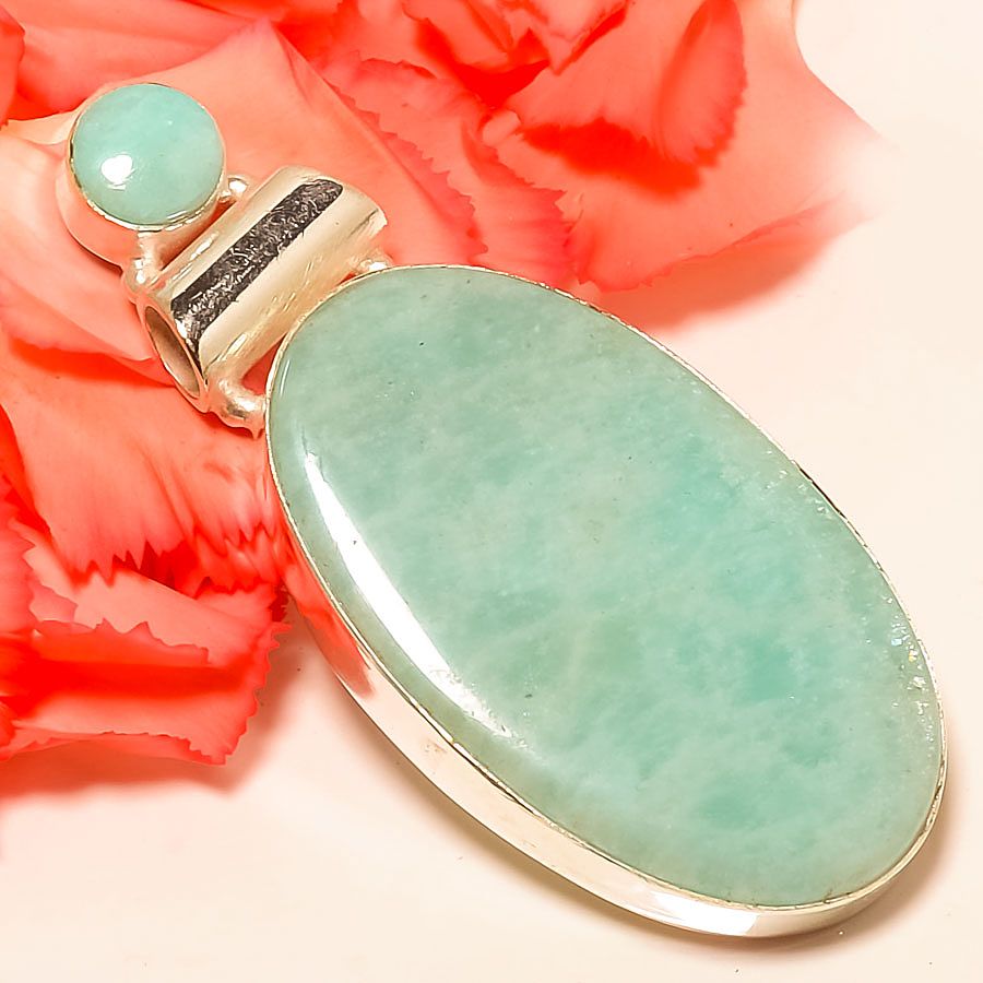 Amazonite 925 Sterling Silver Pendant, Handmade Pendant, Oval Pendant, Green Pendant, Unique Silver Pendant, Fine Pendant, Silver Jewelry Pendant