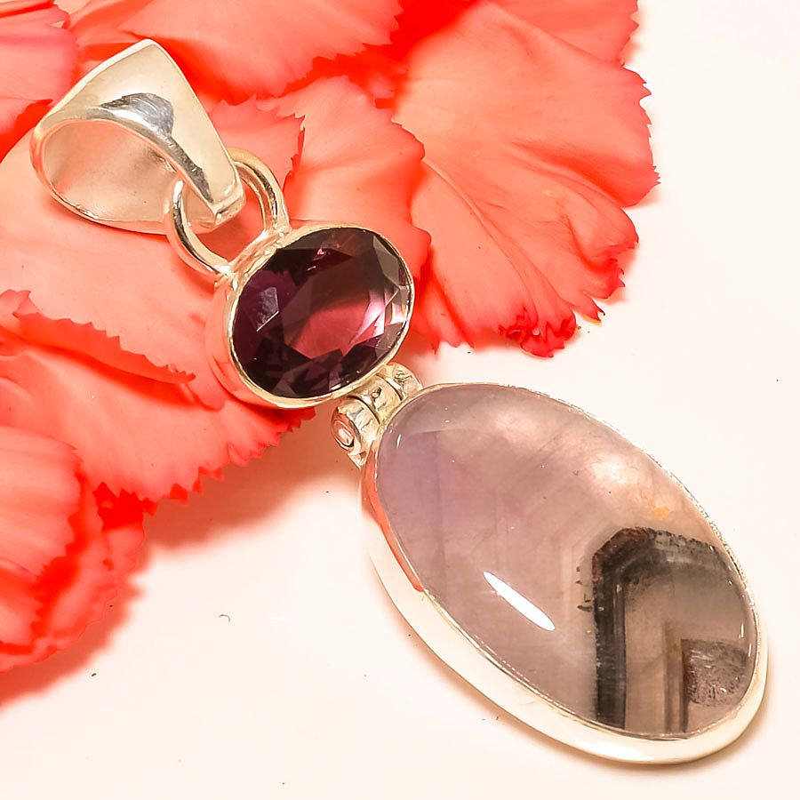 Chevron Amethyst 925 Sterling Silver Pendant, Handmade Pendant, Oval Pendant, Purple Pendant, Unique Silver Pendant, Fine Pendant, Silver Jewelry Pendant