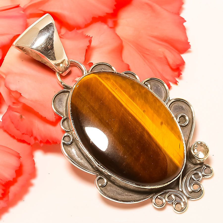 Yellow Tiger Eye 925 Sterling Silver Pendant, Handmade Pendant, Oval Pendant, Yellow Pendant, Unique Silver Pendant, Fine Pendant, Silver Jewelry Pendant