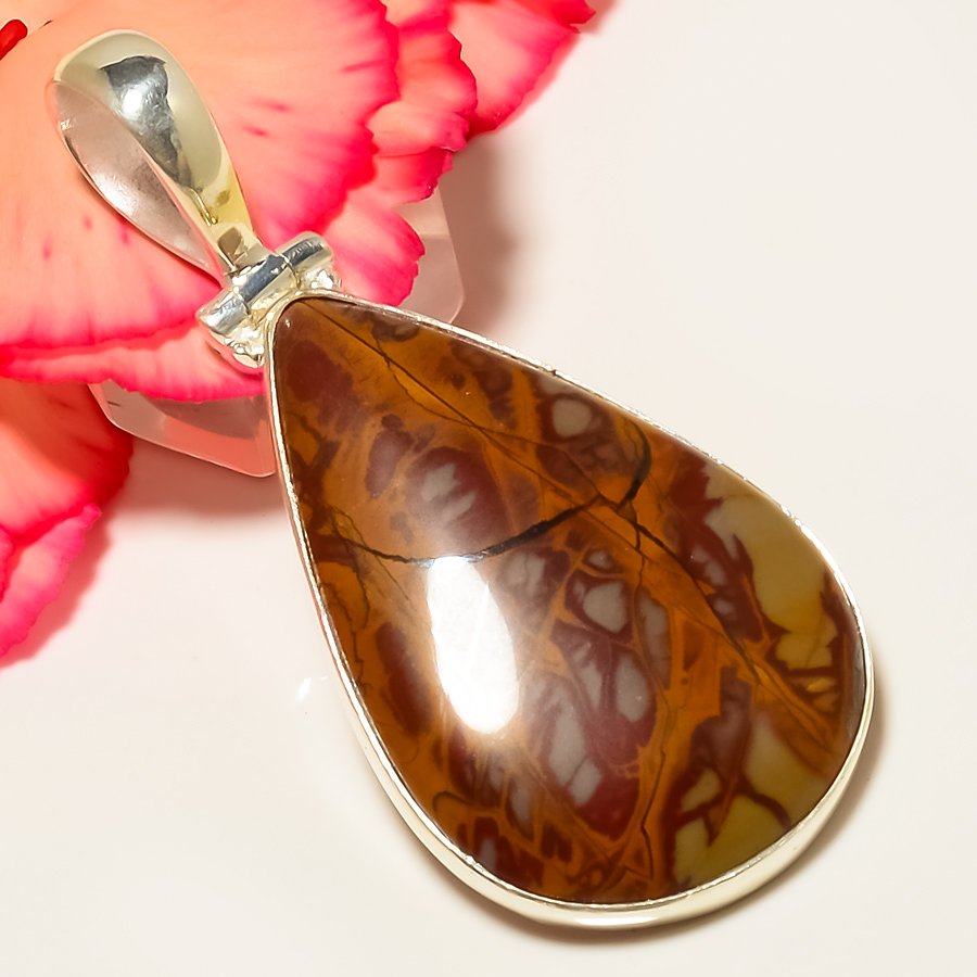 Noreena Jasper 925 Sterling Silver Pendant, Handmade Pendant, Pear Pendant, Red Pendant, Unique Silver Pendant, Fine Pendant, Silver Jewelry Pendant