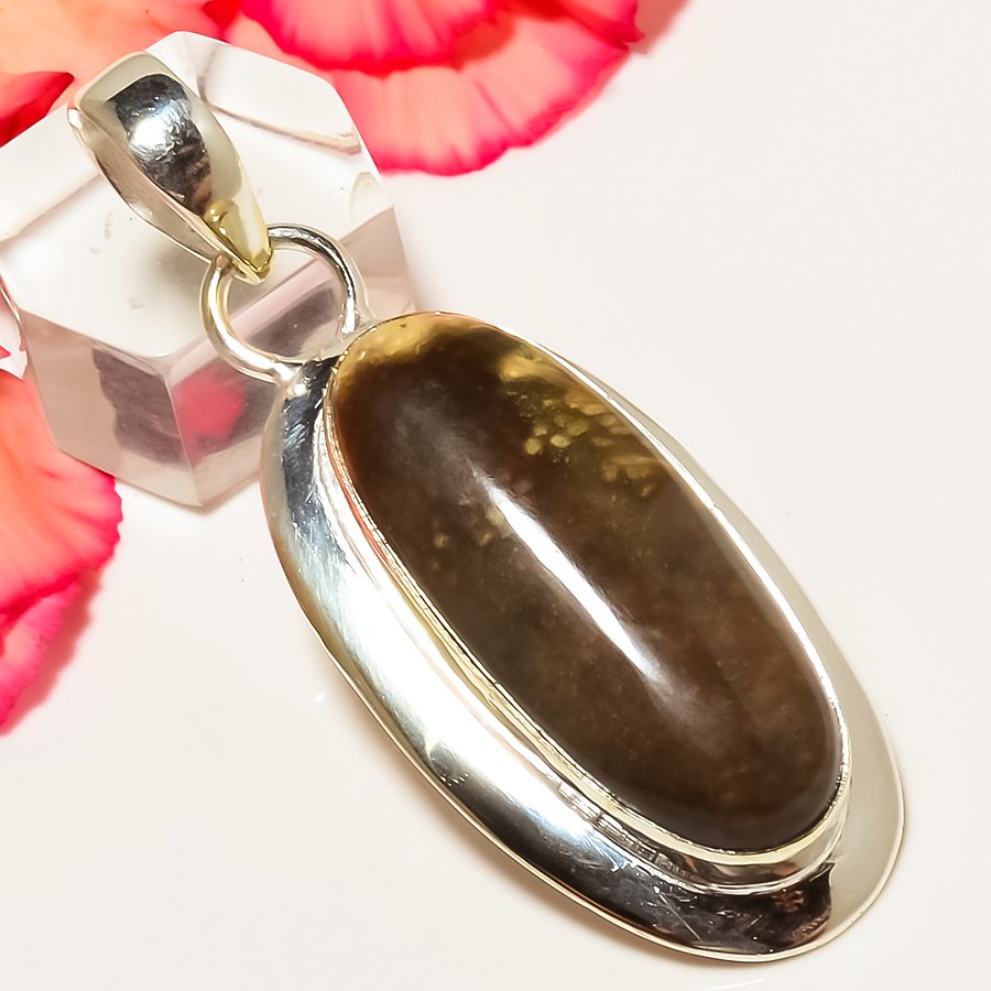 Plume Root Jasper 925 Sterling Silver Pendant, Handmade Pendant, Oval Pendant, Brown Pendant, Unique Silver Pendant, Fine Pendant, Silver Jewelry Pendant