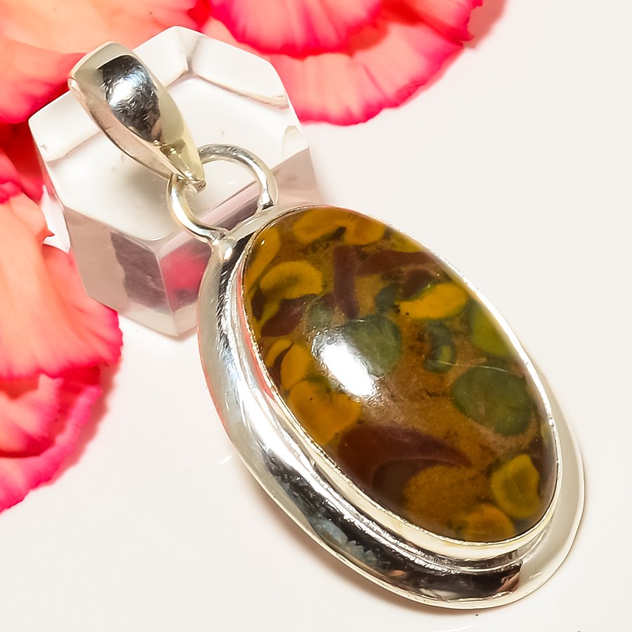 Rhyolite Jasper 925 Sterling Silver Pendant, Handmade Pendant, Oval Pendant, Red Pendant, Unique Silver Pendant, Fine Pendant, Silver Jewelry Pendant
