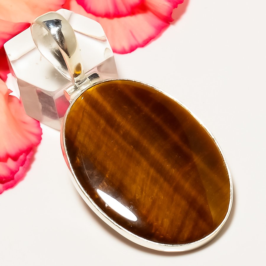 Yellow Tiger Eye 925 Sterling Silver Pendant, Handmade Pendant, Oval Pendant, Yellow Pendant, Unique Silver Pendant, Fine Pendant, Silver Jewelry Pendant