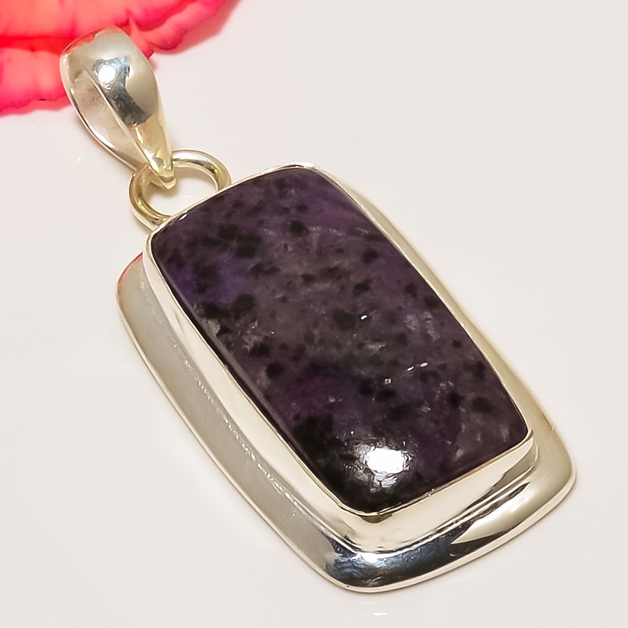 Magnetite In Charoite 925 Sterling Silver Pendant, Handmade Pendant, Cushion Pendant, Purple Pendant, Unique Silver Pendant, Fine Pendant, Silver Jewelry Pendant