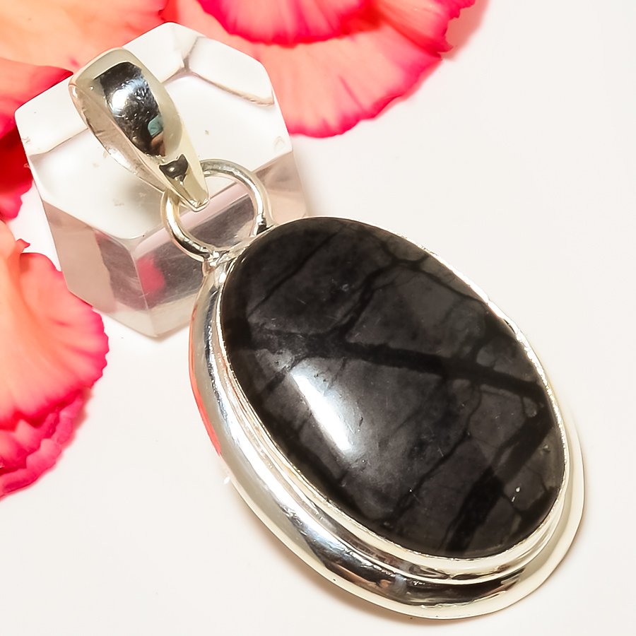 Picasso Jasper 925 Sterling Silver Pendant, Handmade Pendant, Oval Pendant, Black Pendant, Unique Silver Pendant, Fine Pendant, Silver Jewelry Pendant