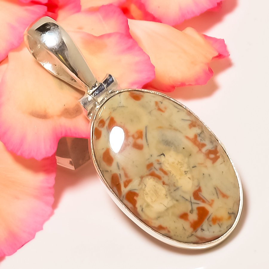 Bird Eye Jasper 925 Sterling Silver Pendant, Handmade Pendant, Oval Pendant, Yellow Pendant, Unique Silver Pendant, Fine Pendant, Silver Jewelry Pendant