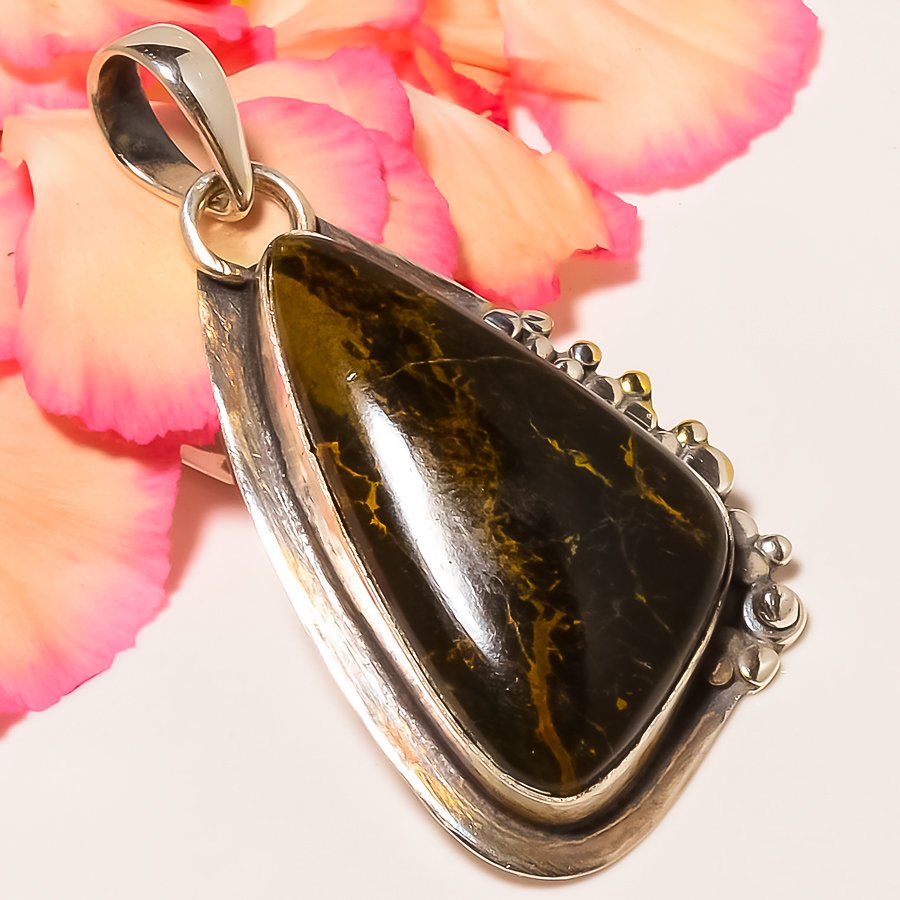 Pilbara Jasper 925 Sterling Silver Pendant, Handmade Pendant, Trillion Pendant, Green Pendant, Unique Silver Pendant, Fine Pendant, Silver Jewelry Pendant