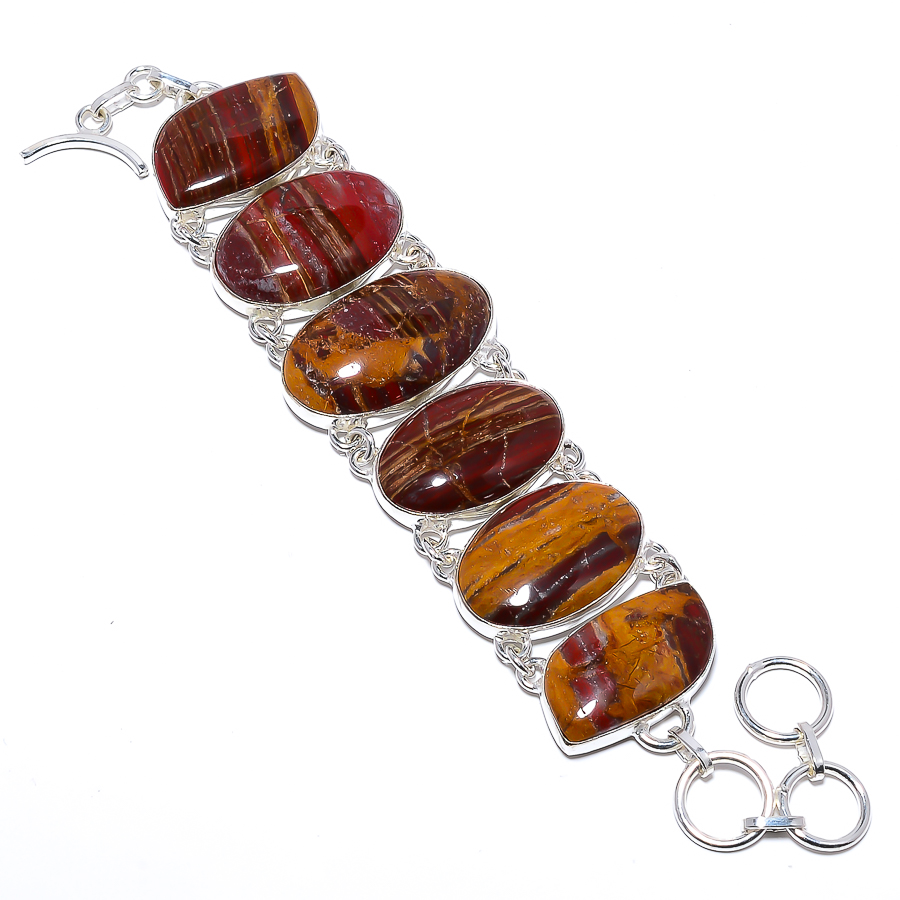 Snake Skin Jasper 925 Sterling Silver Link Bracelet 
