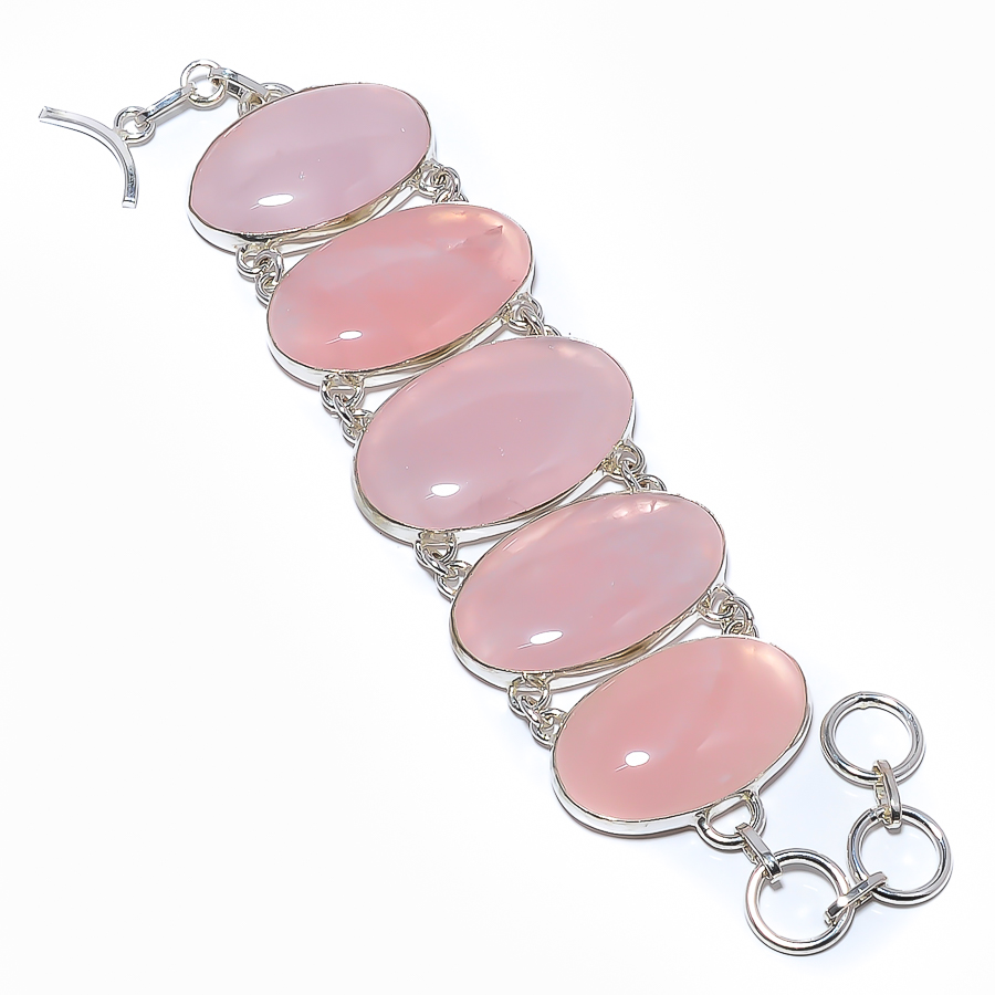 Rose Quartz 925 Sterling Silver Link Bracelet 