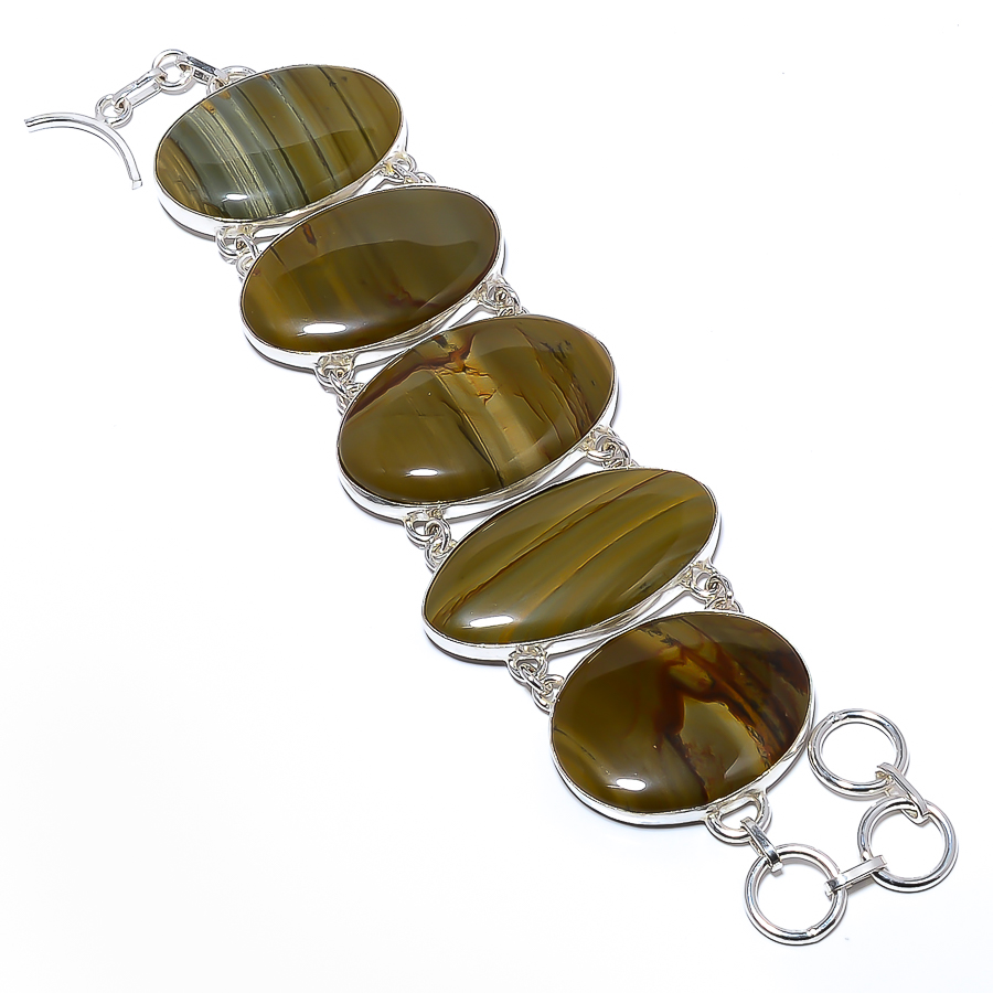 Landscape Jasper 925 Sterling Silver Link Bracelet 