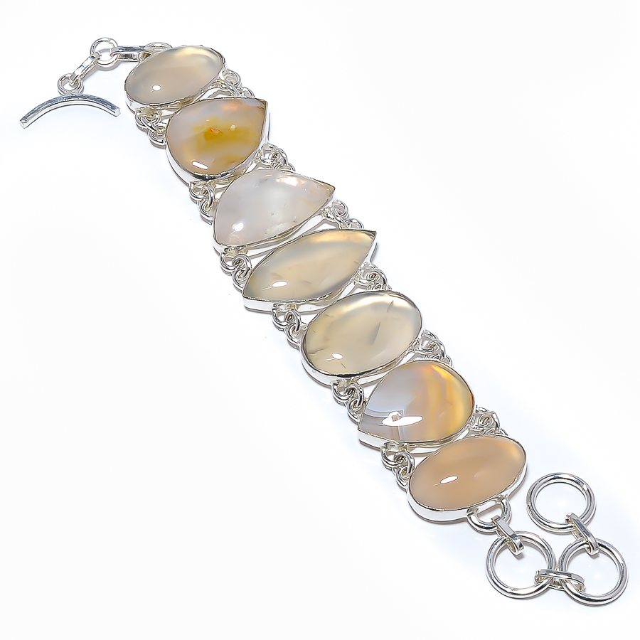 Botswana Agate 925 Sterling Silver Link Bracelet 