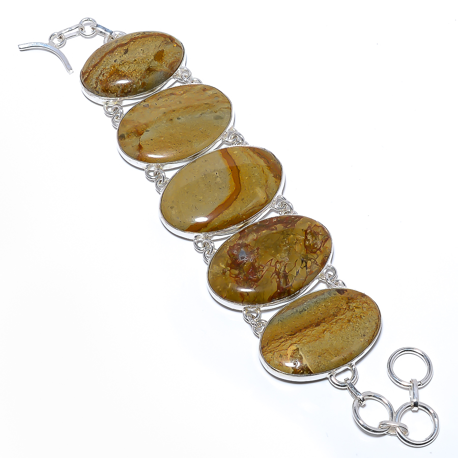 Landscape Jasper 925 Sterling Silver Link Bracelet 