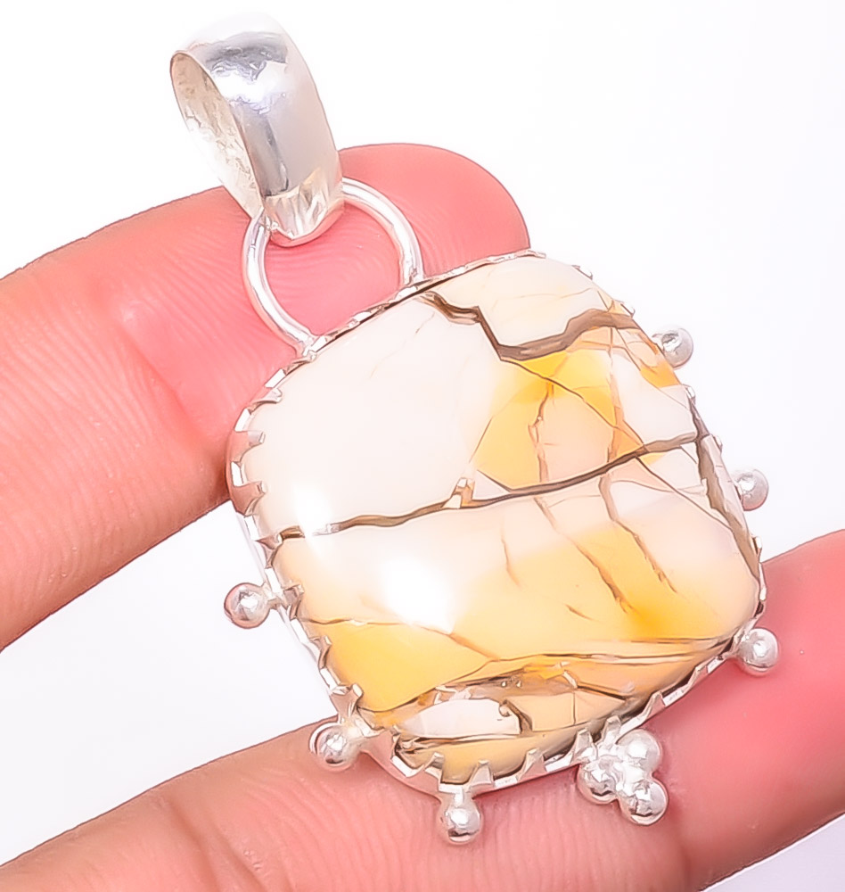 Brecciated Mookaite 925 Sterling Silver Pendant, Handmade Pendant, Cushion Pendant, Yellow Pendant, Unique Silver Pendant, Fine Pendant, Silver Jewelry Pendant