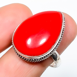 Red Coral Gemstone 925 Sterling Silver Ring s.9.5 TR7508-970 - Picture 1 of 1