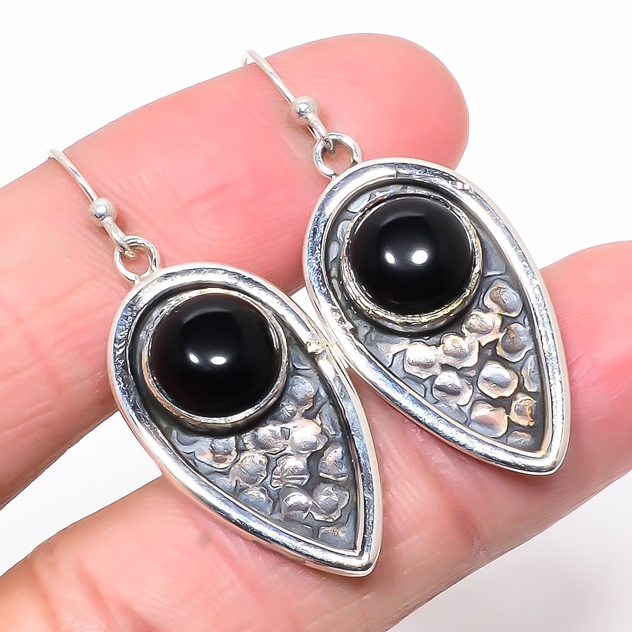 Brazilian Black Onyx Oxidize 925 Sterling Silver Earring 1.73" T2711