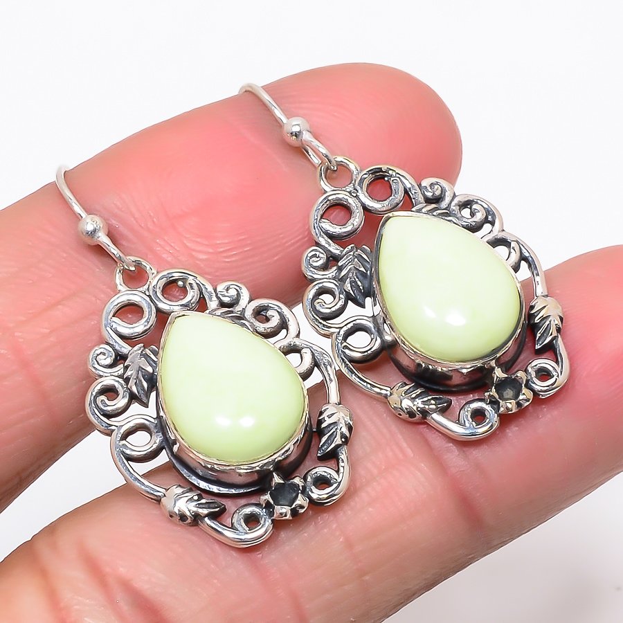 Australian Lemon Chrysoprase 925 Sterling Silver Earring 1.46" T63
